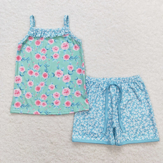 Sibling Baby Girls Straps Floral Top Shorts Summer Clothes Sets 6.18