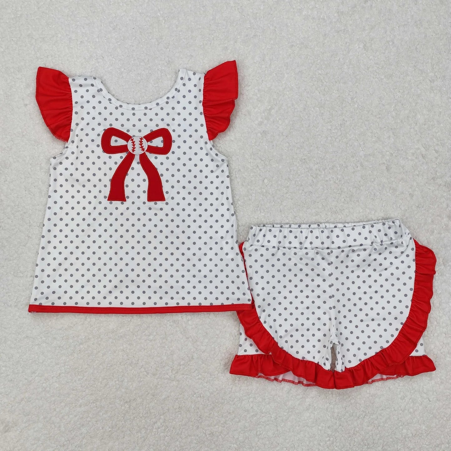 Sibling Baby Girls Embroidery Baseballs Summer Shorts Sets Clothes Sets 6.5