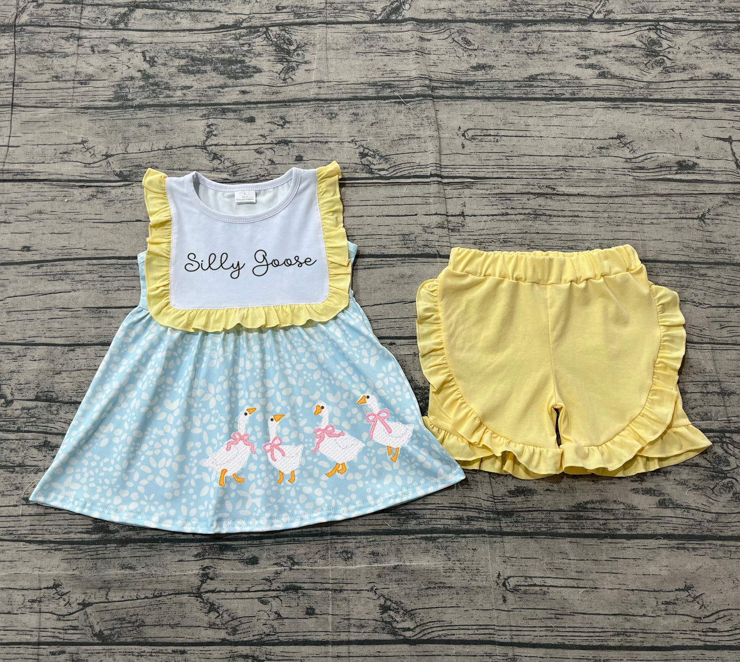Sample GSSO2796 Cute Baby Girls Silly Gooses Floral Tunic Ruffle Shorts Clothes Sets