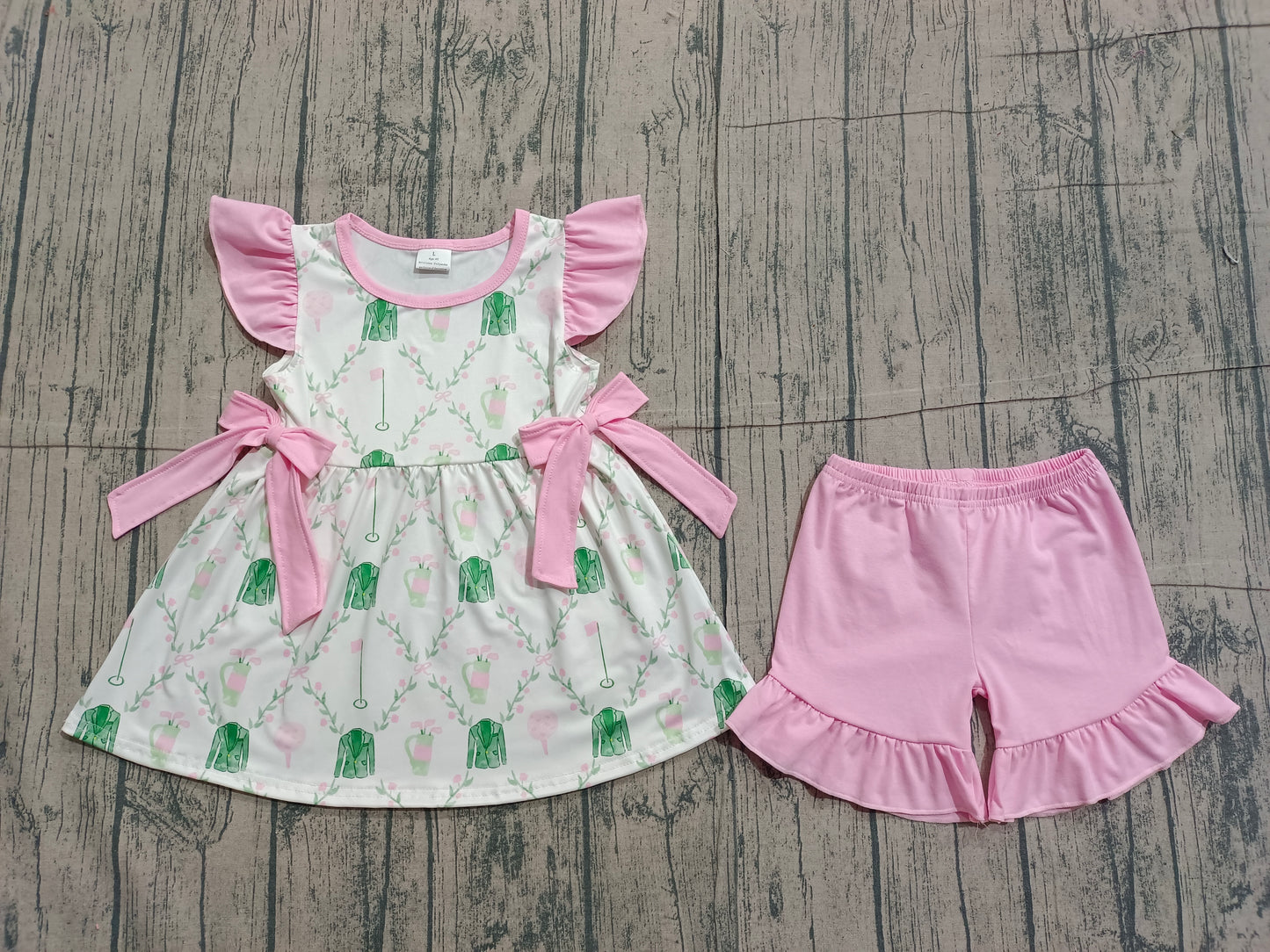 Sample GSSO3063 Cute Baby Girls Flowers Golf Checked Bows Tunic Ruffle Shorts Clothes Sets
