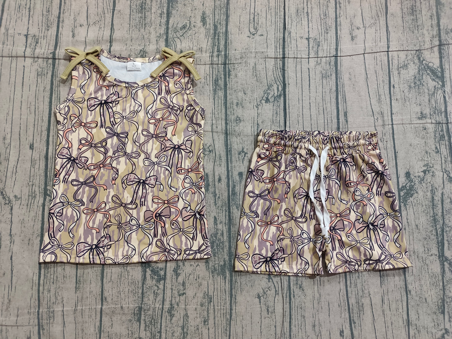 Sample GSSO3127 Cute Baby Girls Southern Olive Bows Top Shorts Clothes Sets