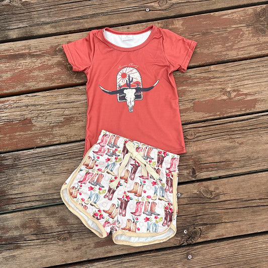 Sibling Baby Girls Western Cowgirls Cow Shirt Top Shorts Outfits 8.11
