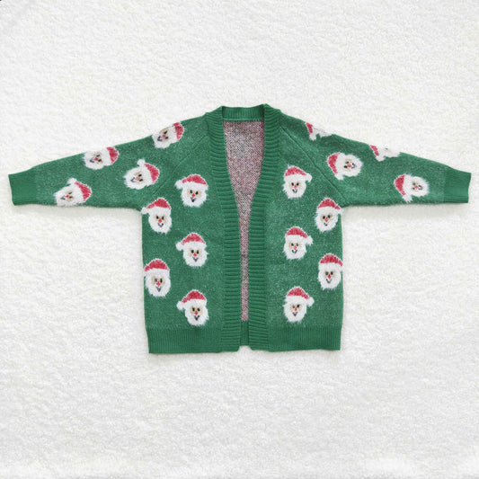GT0357 Baby Girls Green Christmas Santa Long Sleeve Sweater