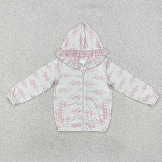 Sibling Baby Girls Pink Bows Plaid Bamboo Pajamas Set Pockets Zipper Hoodies Jacket C11.1