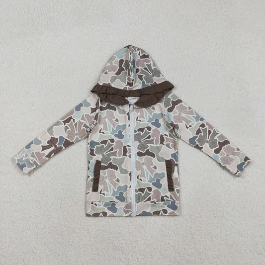 Mama and Me Southern Grey Bows Camo Pockets Zipper Ruffle Hoodie Jackets Top C12.2