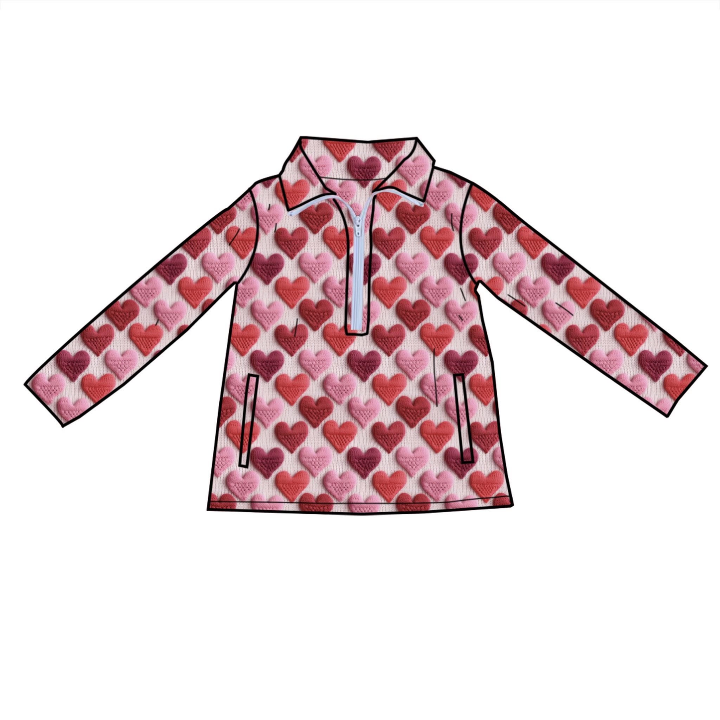 C12.5 GT1548 Baby Girls Long Sleeve Hearts Plaid Valentines Yoga Zipper Pockets Pullovers Top Preorder