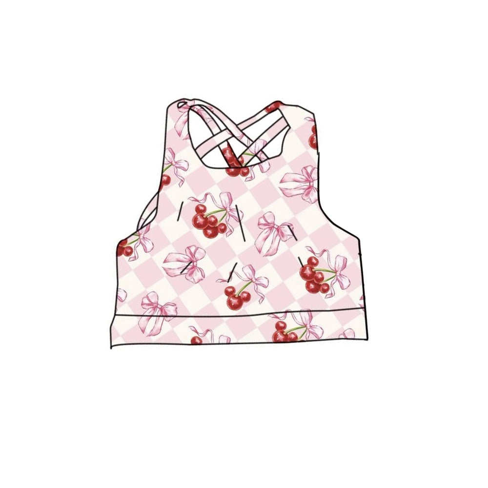 C12.5 GT1554 Baby Girls Strap Pink Checked Bows Cherry Yoga Vests Top Preorder