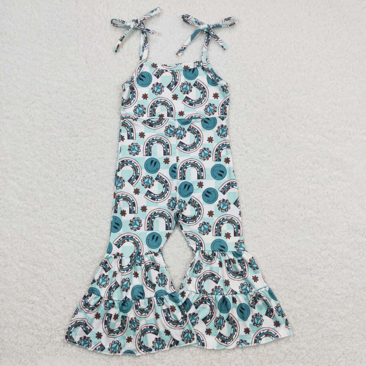 SR1018 Lightning Rainbow Plaid Suspender Jumpsuit