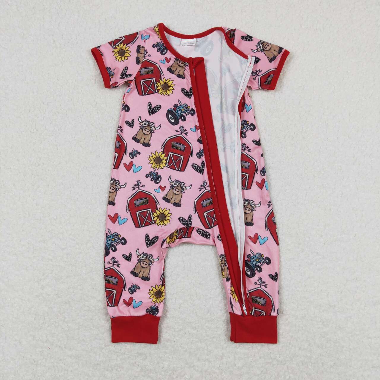 SR1368 Love Red House Bull Red lace pink zipper short-sleeved onesie