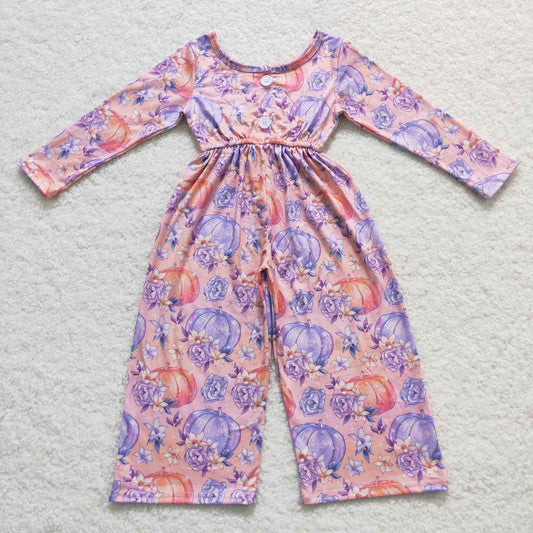 LR0382 Flower pumpkin purple pink long sleeve onesie