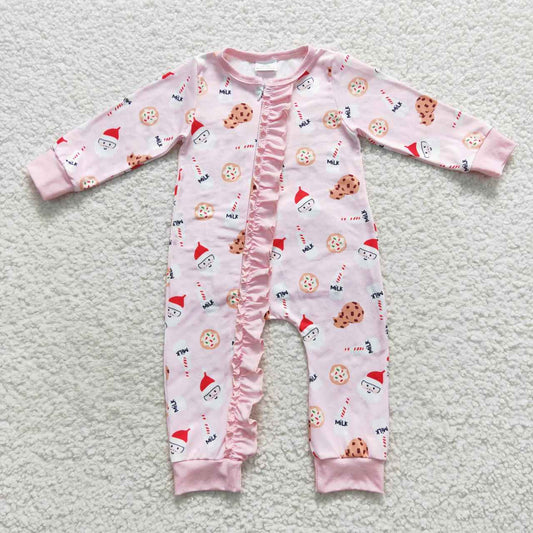 Sibling Baby Kids Cookie Milks Santa Button Top Pants Christmas Pajamas Sets Zipper Footie Rompers C9.30