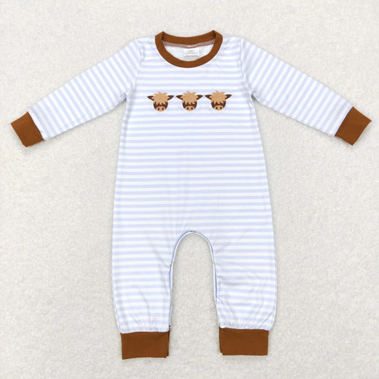 Sibling Baby Boys Stripe Embroidery Highland Cows Pants Western Clothes Sets Rompers C11.19