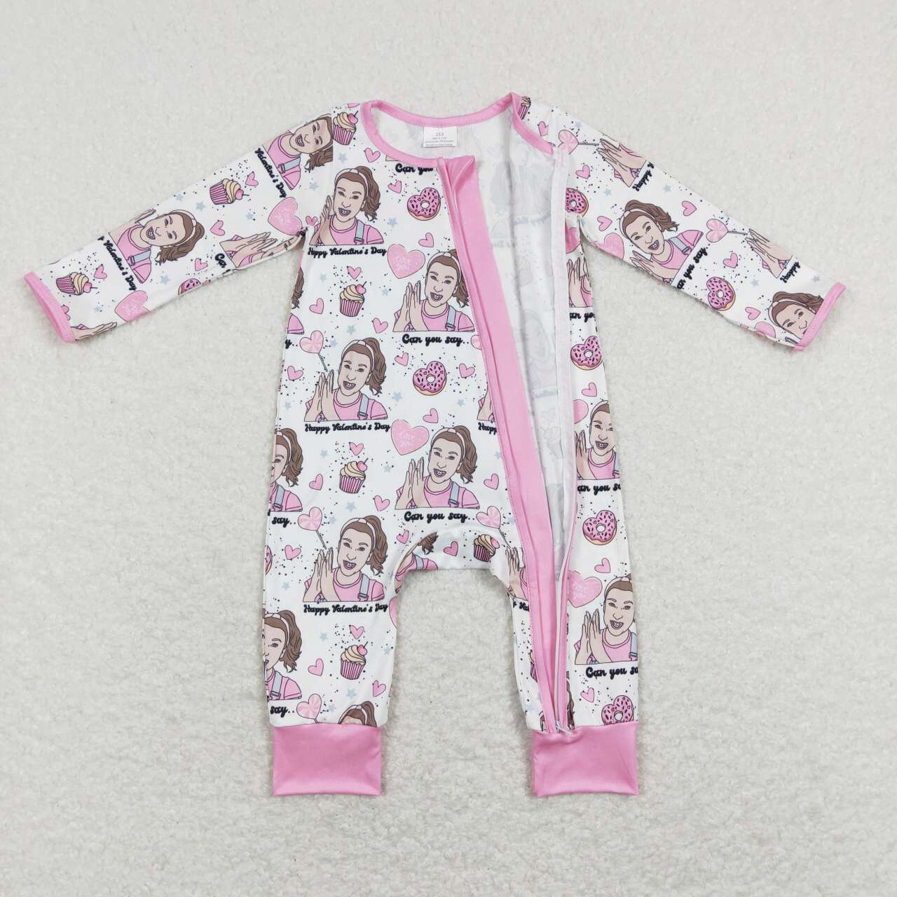 LR0906 Baby Infant Girls Donuts Teacher Long Sleeve Zip Romper