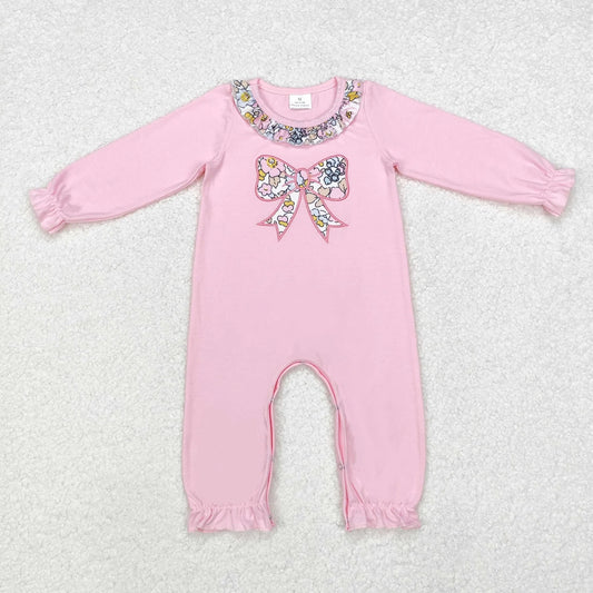 Sibling Embroidery Floral Bows Baby Girls Ruffle Pants Clothes Footie Rompers C10.28