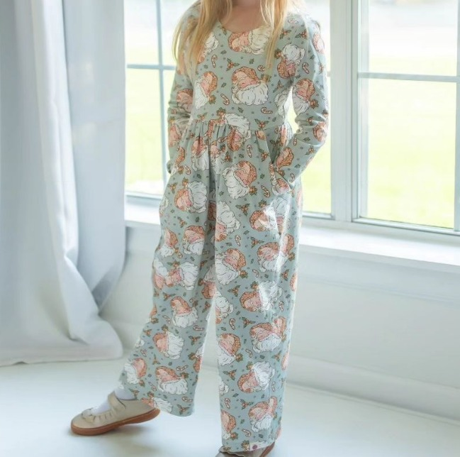 LR1909 Baby Girls Christmas Santa Long Sleeve Pockets Jumpsuits Preorder