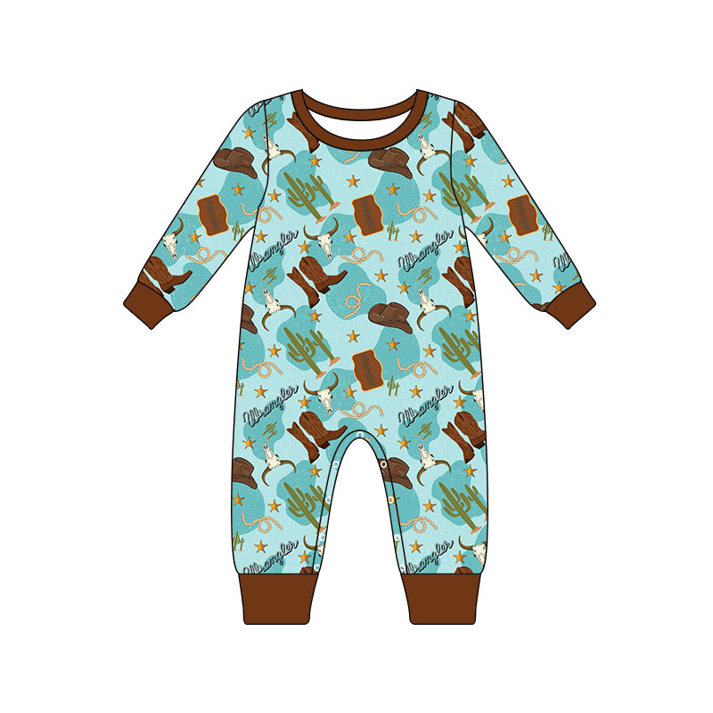 LR1914 Baby Infant Boys Cow Boots Cactus Rompers preorder