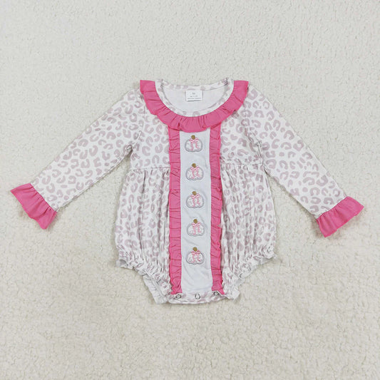 Sibling Embroidery Bows Pumpkins Baby Girls Leopard Fall Rompers Dresses Outfits C8.21