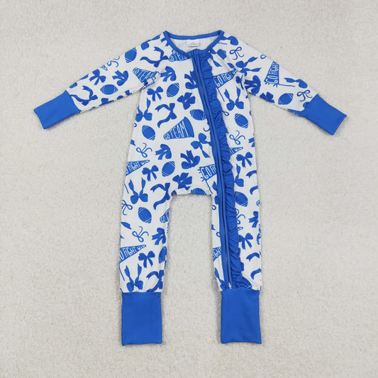 Sibling Baby Girls Blue Bows Footballs Go Team Zipper Romper Dresses Legging Pant Skorts Bottom C10.31