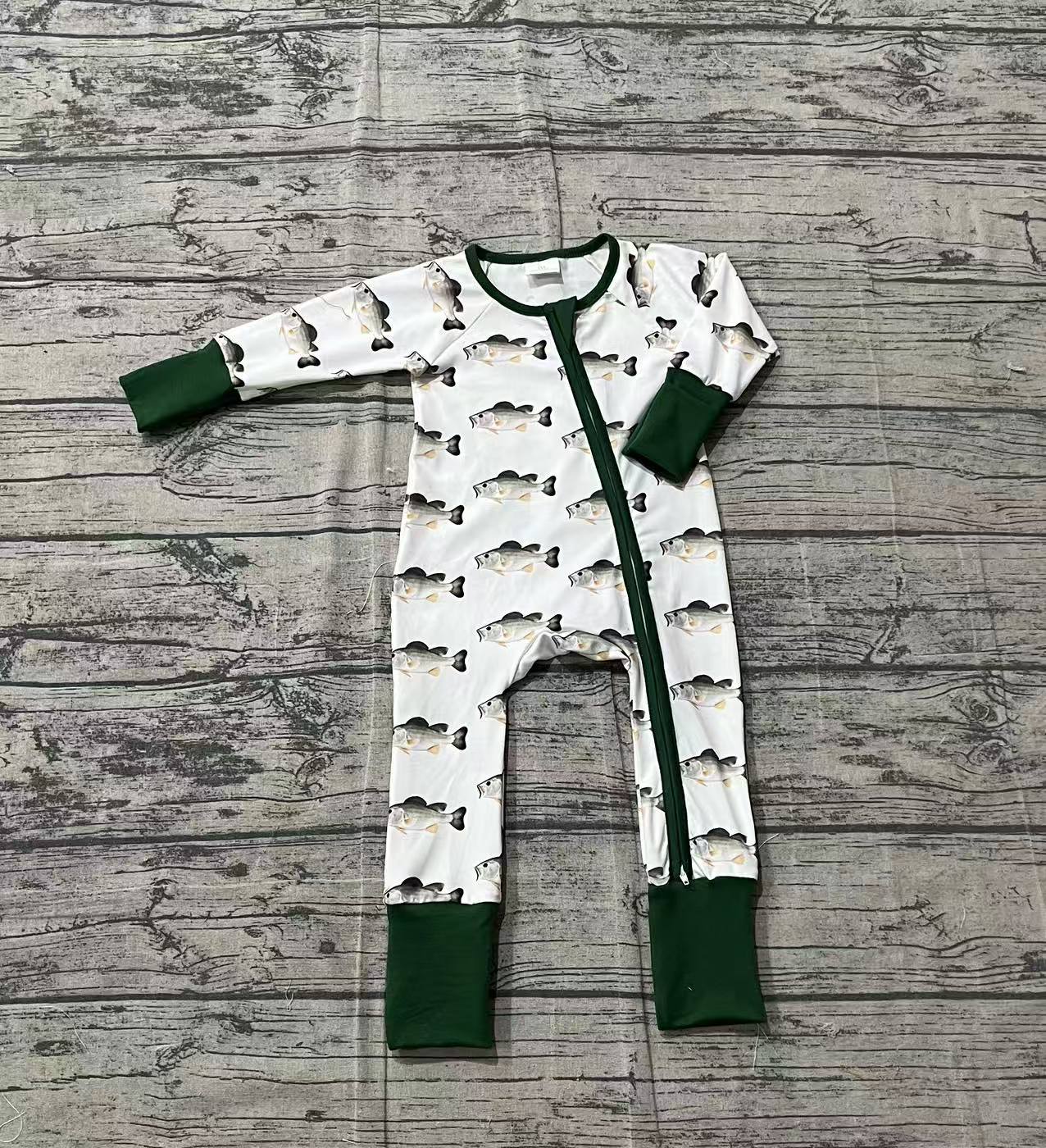 Sample LR2531 Cute Baby Boys Fishing Zipper Footie Rompers