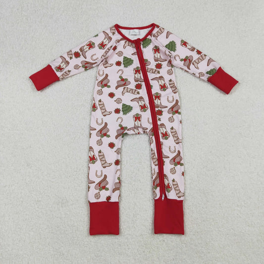 Sibling Baby Girls Boots Holly Trees Christmas Knee Length Dress Zipper Rompers Pajamas Sets C10.9