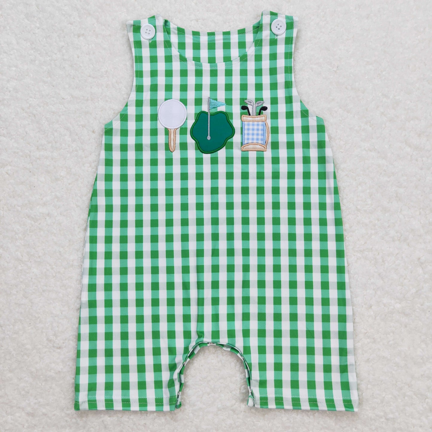 SR0796 Embroidered golf ball green and white sleeveless onesie