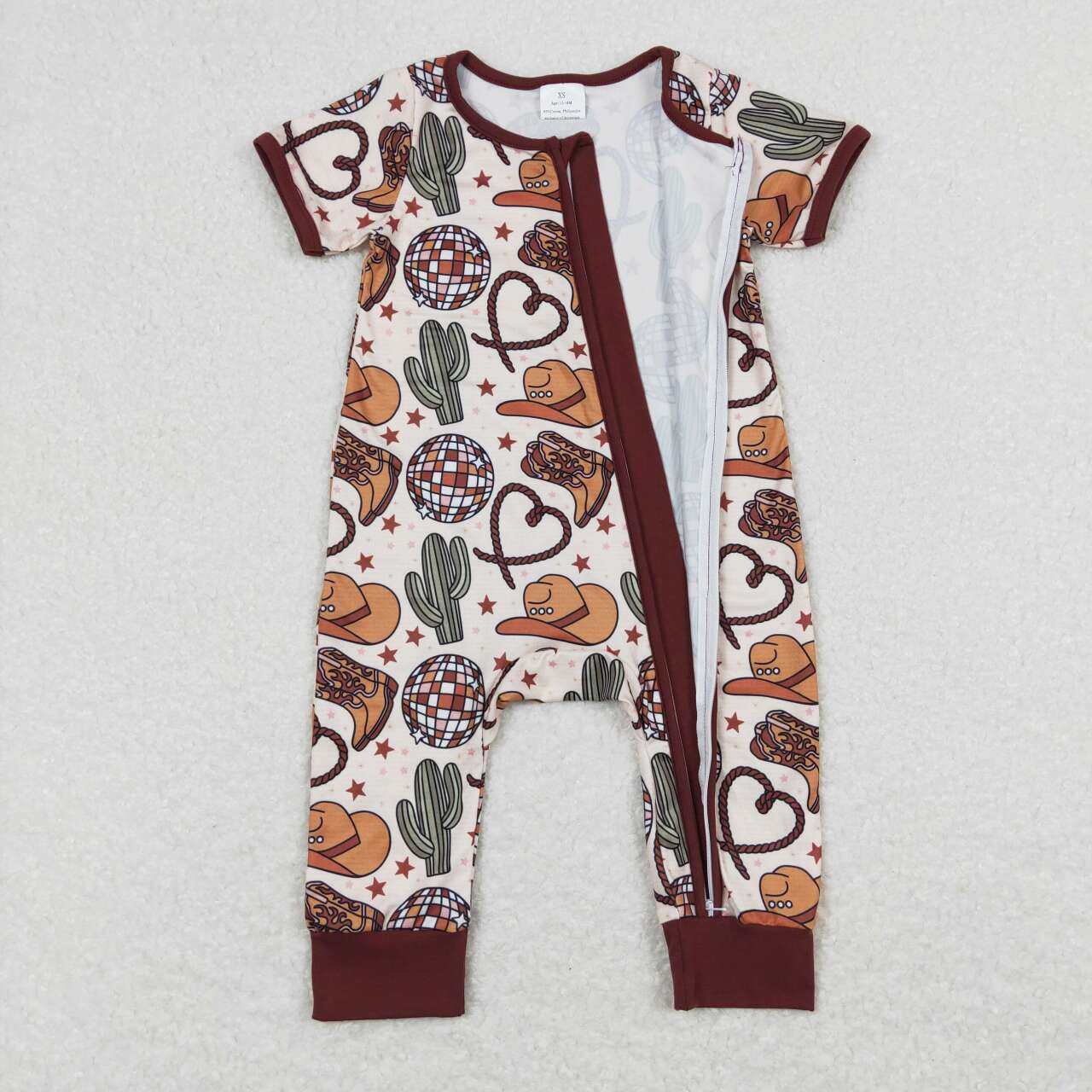 SR0973 Lamp ball cactus hat Boots star Brown zipper short sleeve jumpsuit