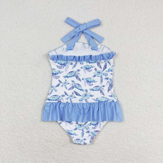 S0430 Turtle blue lace white one-piece swimsuit