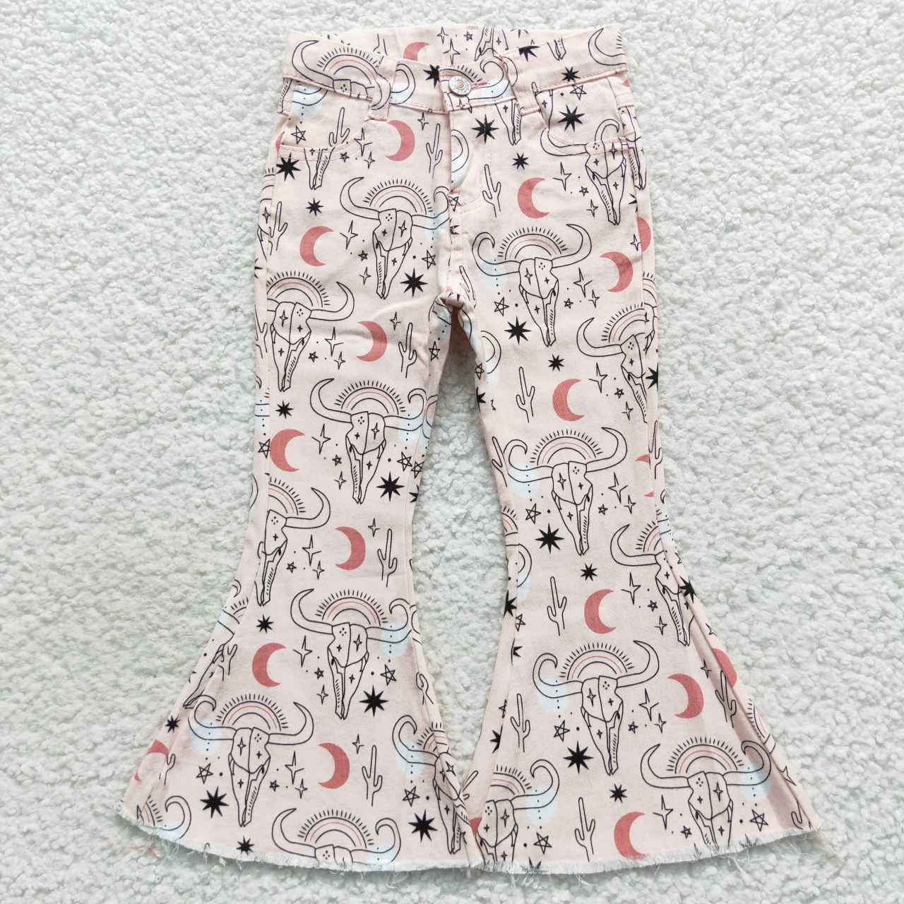 P0226 Alpine cow head cactus Moon Star denim pants