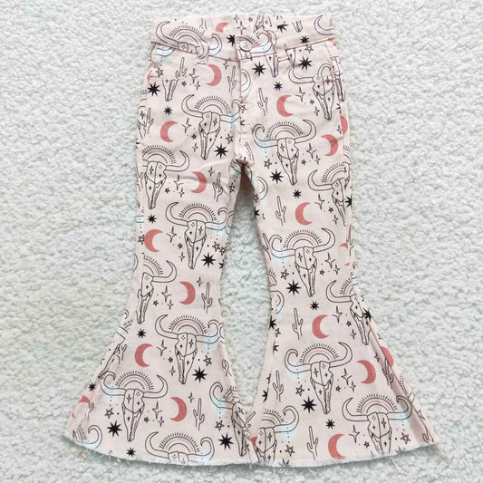P0226 Alpine cow head cactus Moon Star denim pants