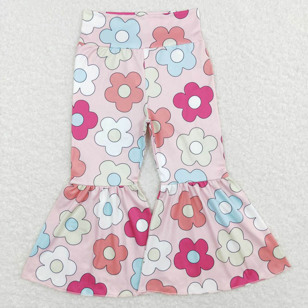 P0361 Baby Girls Spring Colorful Flowers Flare Bell Bottom Pants