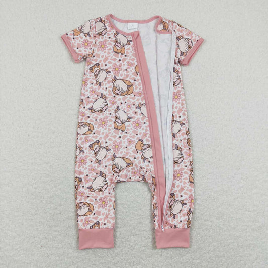 SR0924 Alpine ox head flower Pink Zipper jumpsuit