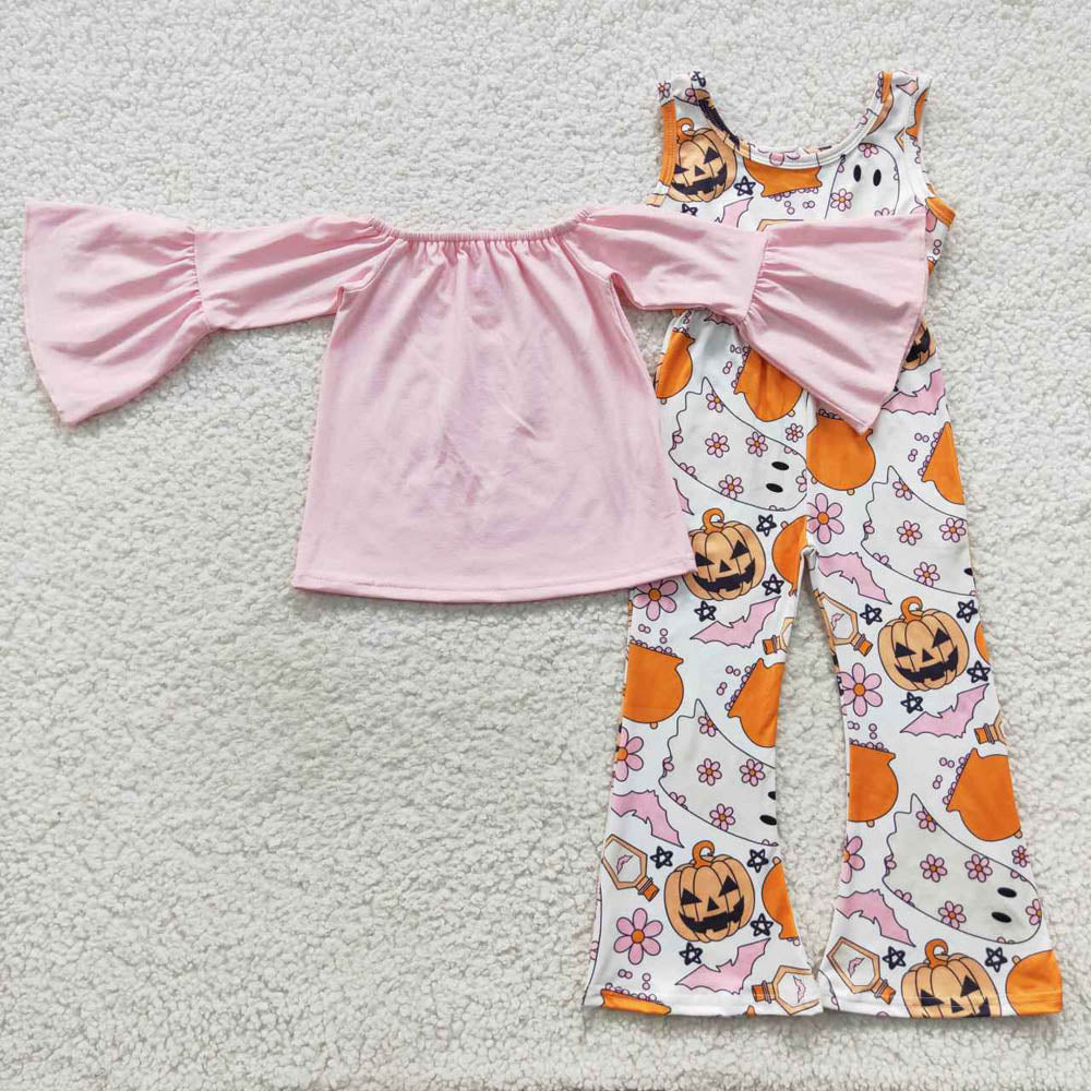 SR0410 Ghost Flower Bat Pumpkin white onesie
