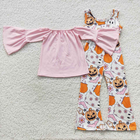 SR0410 Ghost Flower Bat Pumpkin white onesie