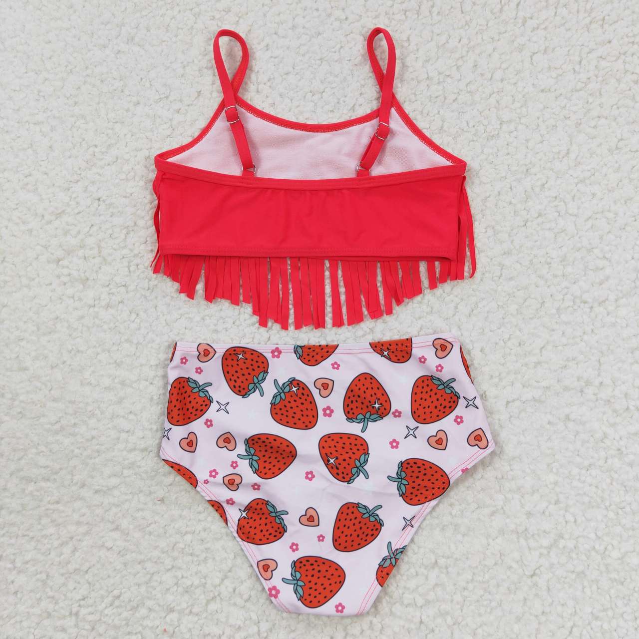 S0142 Strawberry red fringe swimsuit set