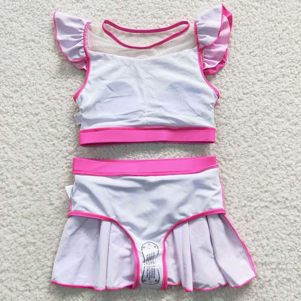 S0146 Princess Pink Short Sleeve Short Skirt Swimsuit set