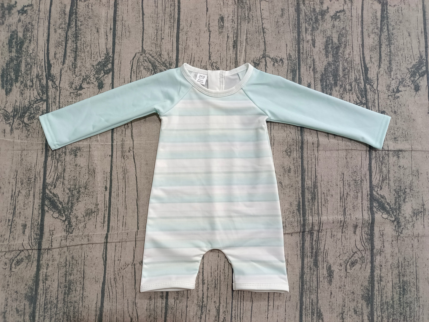 Sample S0650 Cute Baby Girls Aqua Stripe Romper Swimsuits