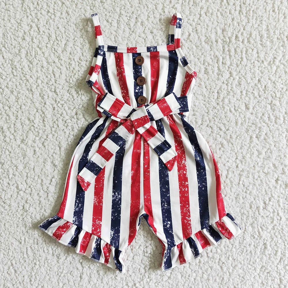 Sibling 4th Of July Baby Girls Summer Jumpsuits
