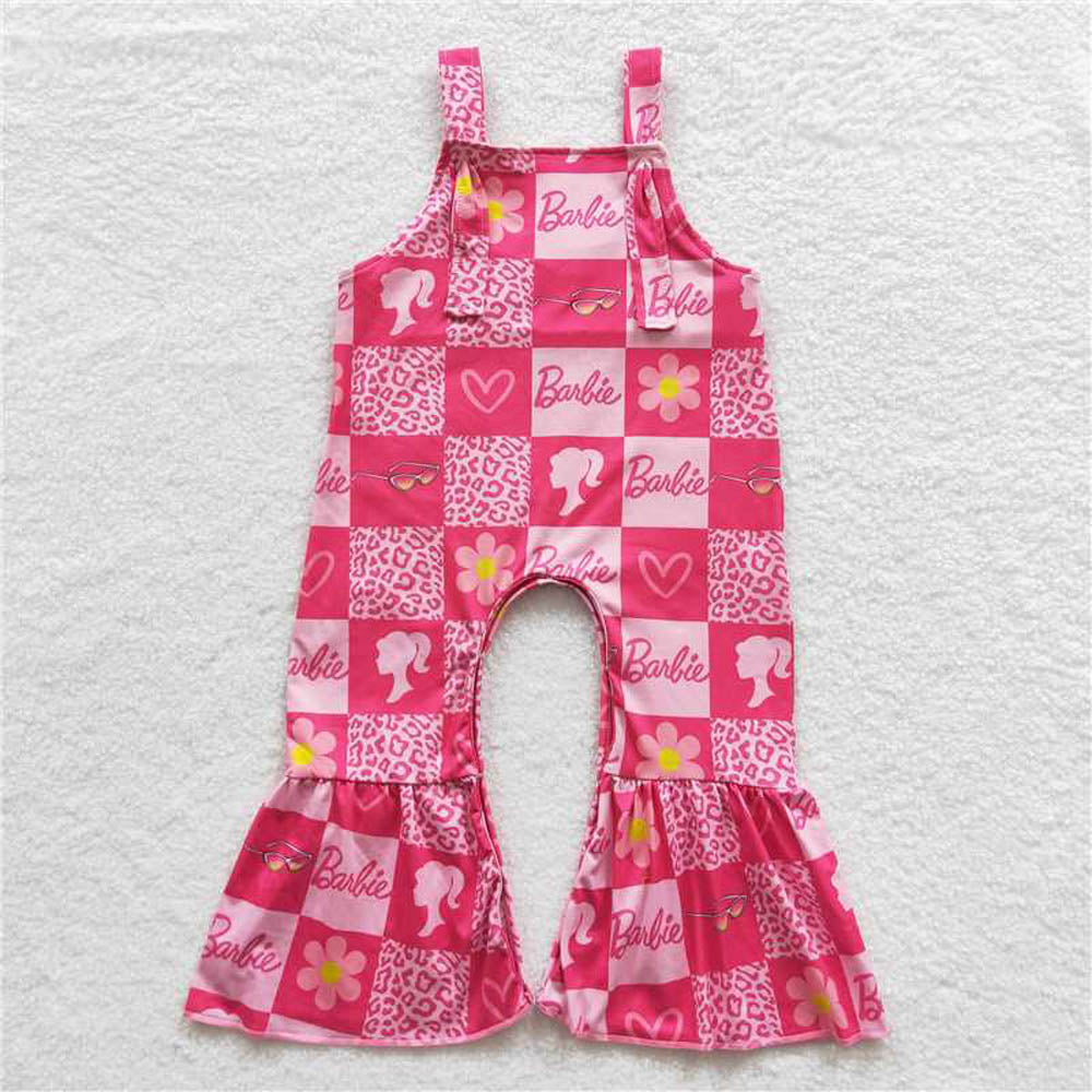 SR0382 girl Floral leopard print onesie Pink