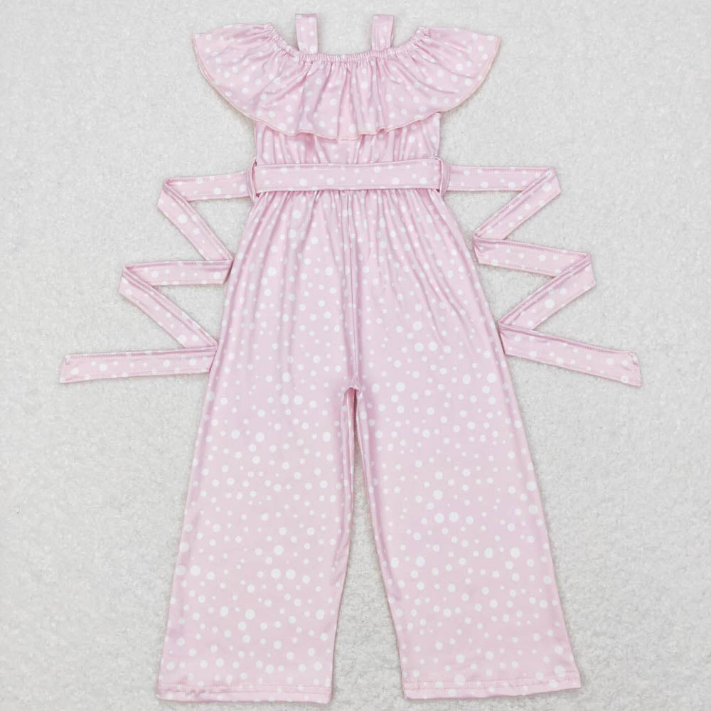 SR0420 polka dot bow strap lace pink jumpsuit