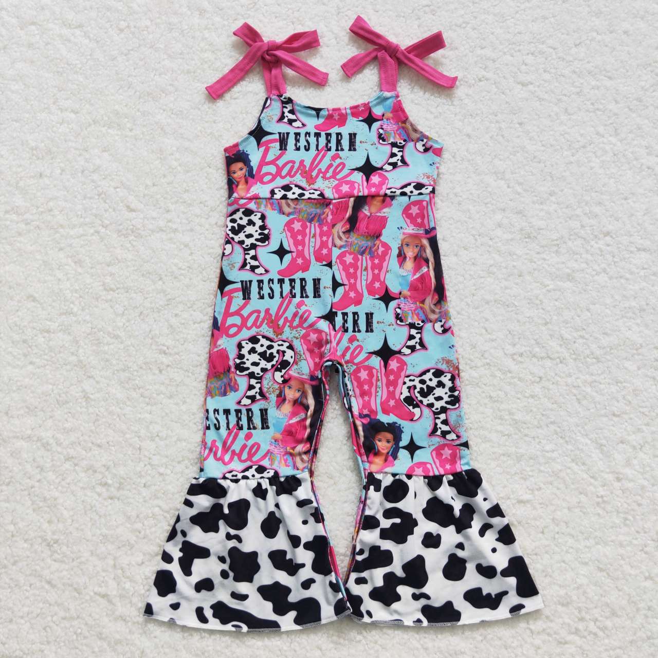 SR0425 Boots Cow print blue strap jumpsuit