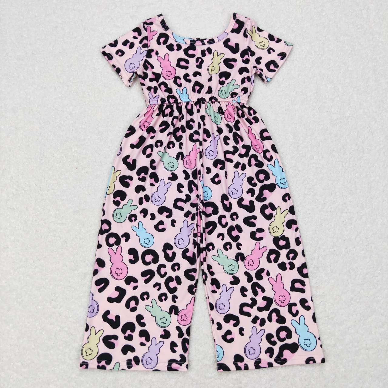 SR0481 Colorful Rabbit leopard pink short-sleeved onesie