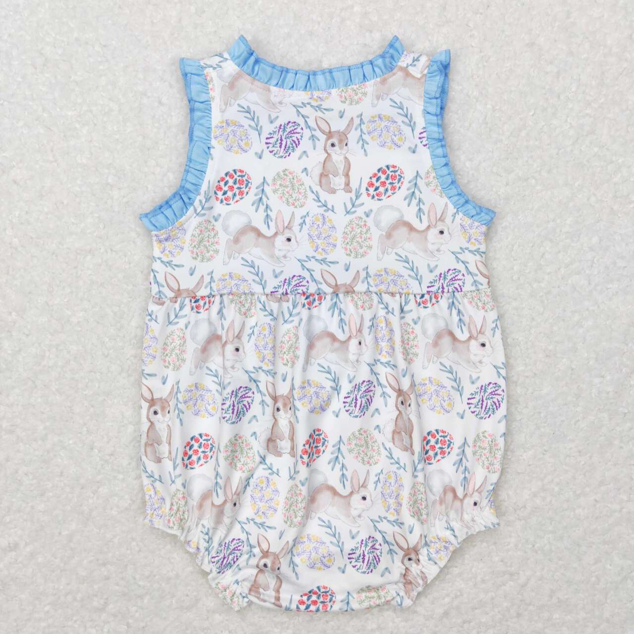 SR0507 Rabbit Leaf Blue Lace White halter onesie