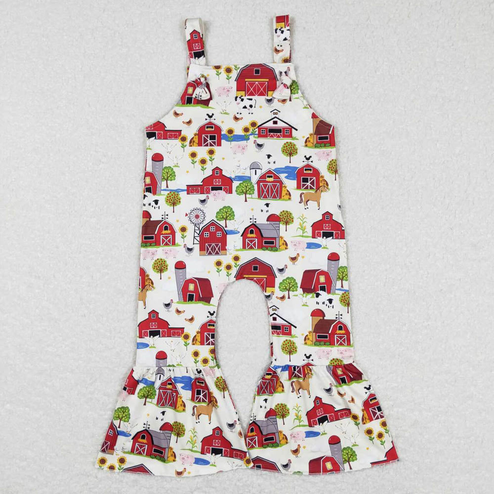 SR0512 Girls Farm Animals Sunflower Red House Overalls