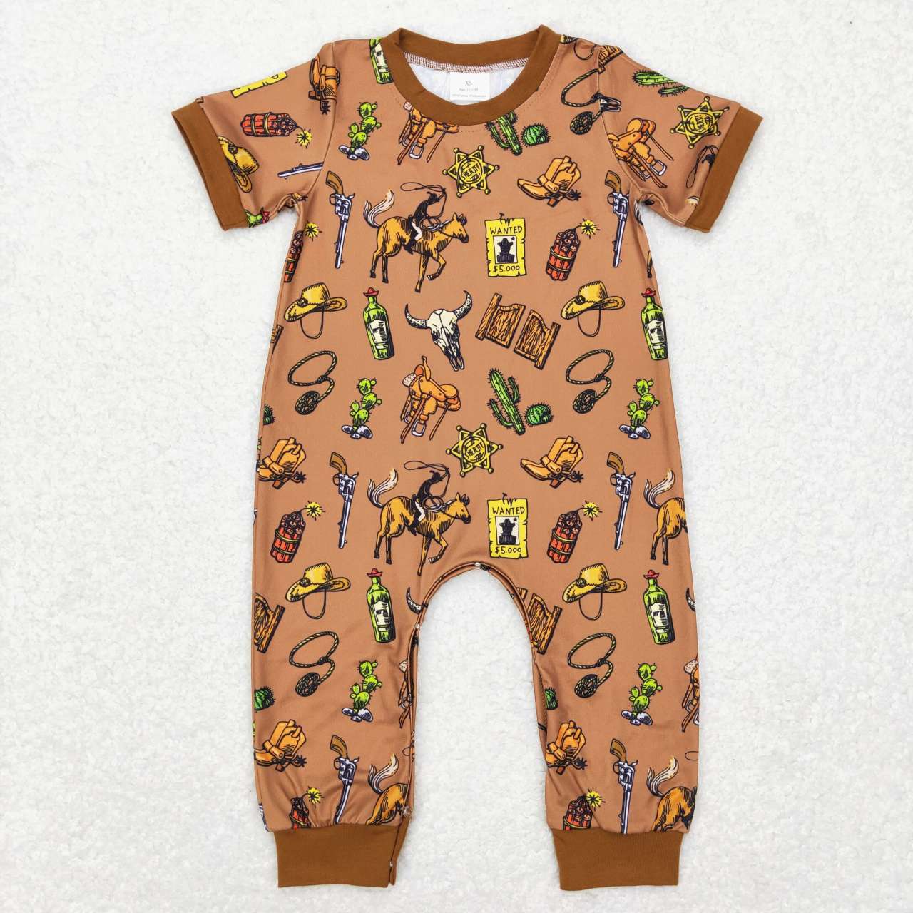 SR0569 Riding cactus brown short-sleeved onesie