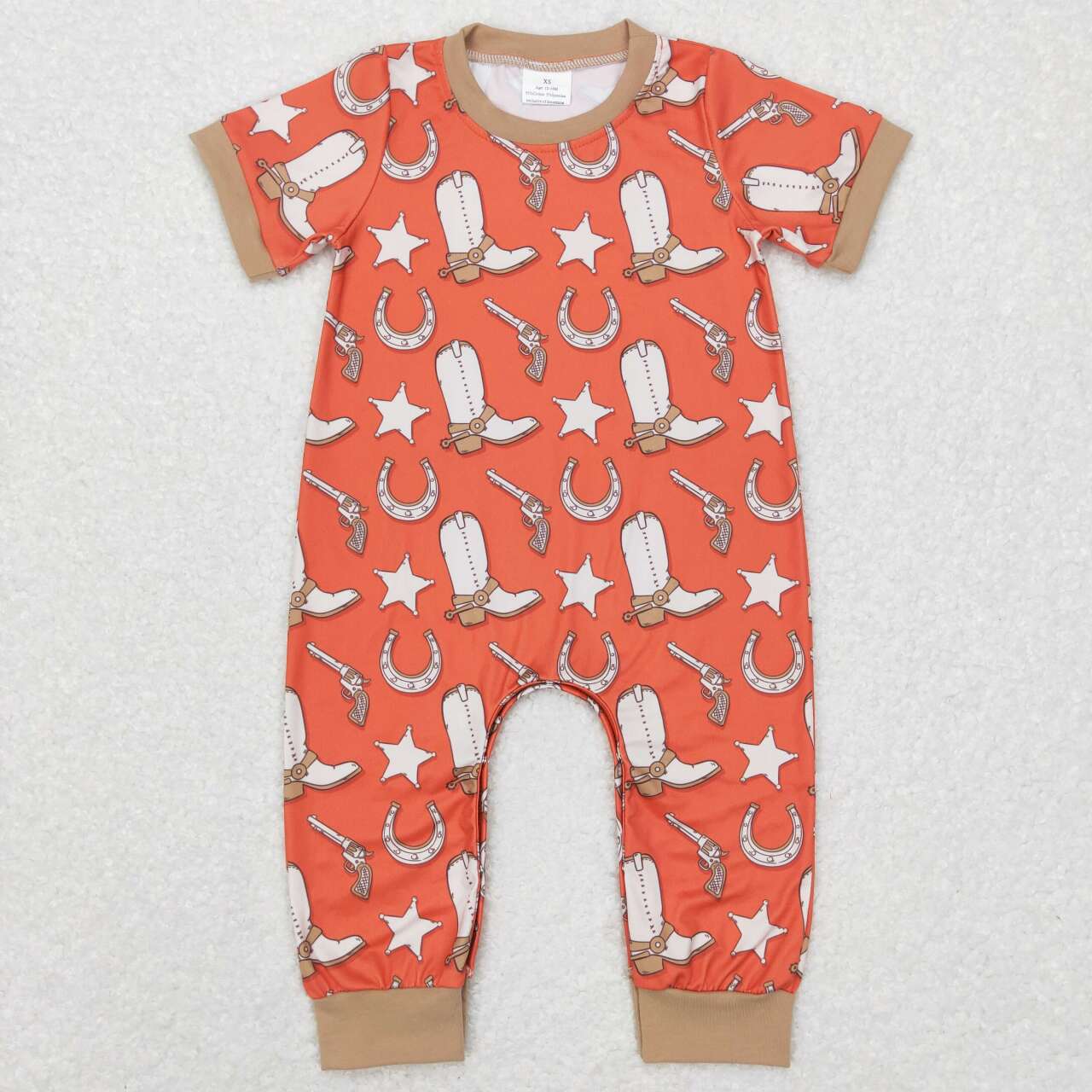 SR0570 Star Boots Orange red short-sleeved onesie