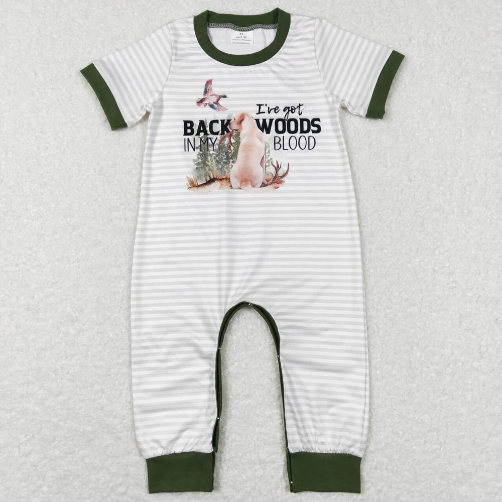 SR0633 duck puppy striped green trim short-sleeved jumpsuit
