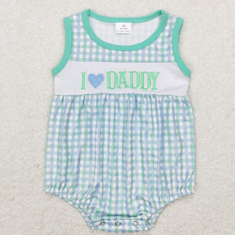 I love daddy embroidered letter short-sleeved blue, green, white, pink, green and white suit combination