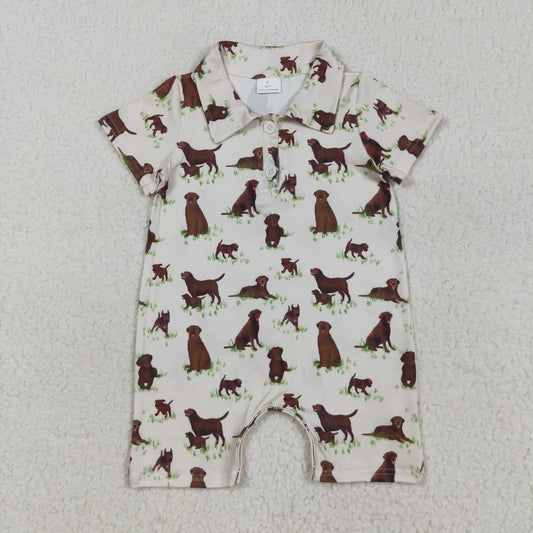 Sibling Baby Short Sleeve Button Boys Dogs Hunting Polo Shirt Top Short Romper C11.29