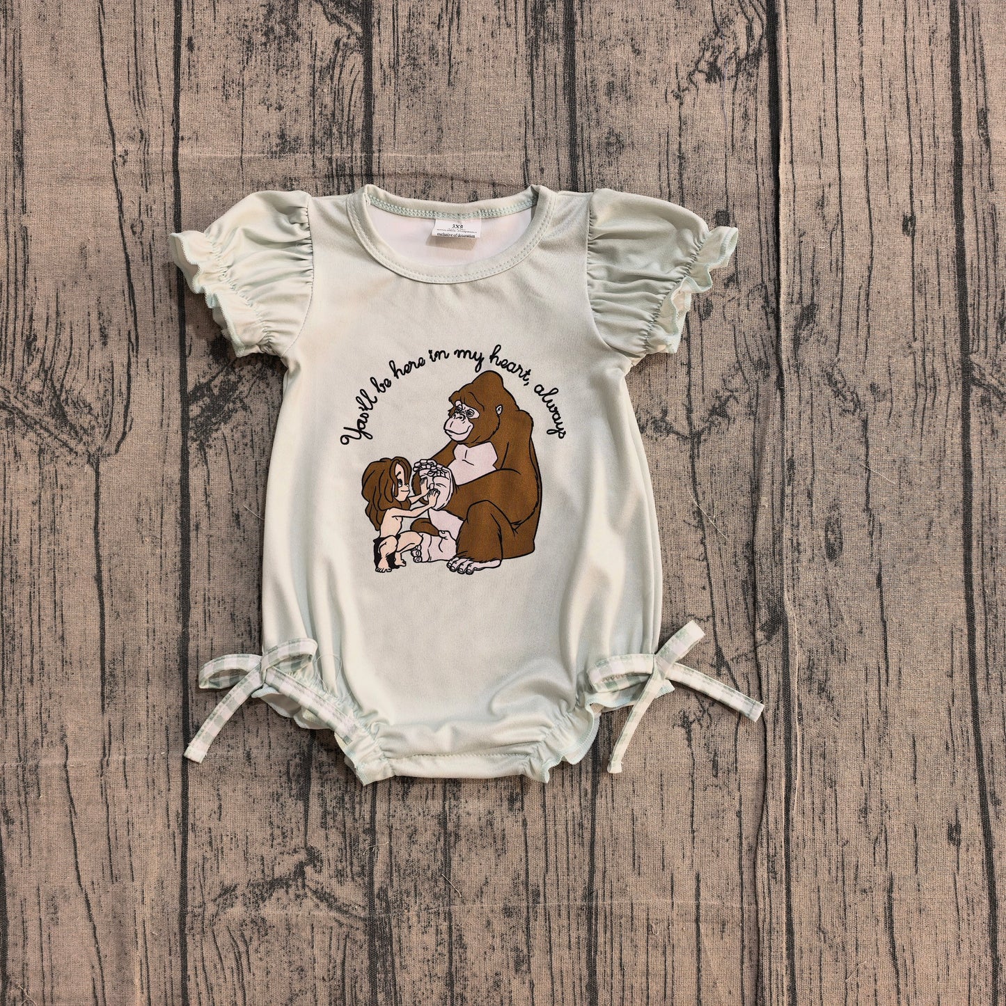 Sample SR3589 Cute Baby Girls Short Ruffle Sleeve Monkey Bows Rompers