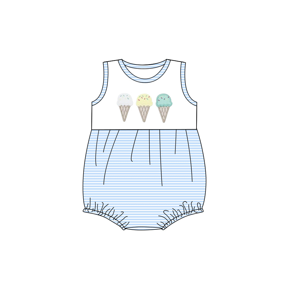 C12.4 SR3740 Baby Boys Sleeveless Blue Stripe Ice Cream Rompers Preorder